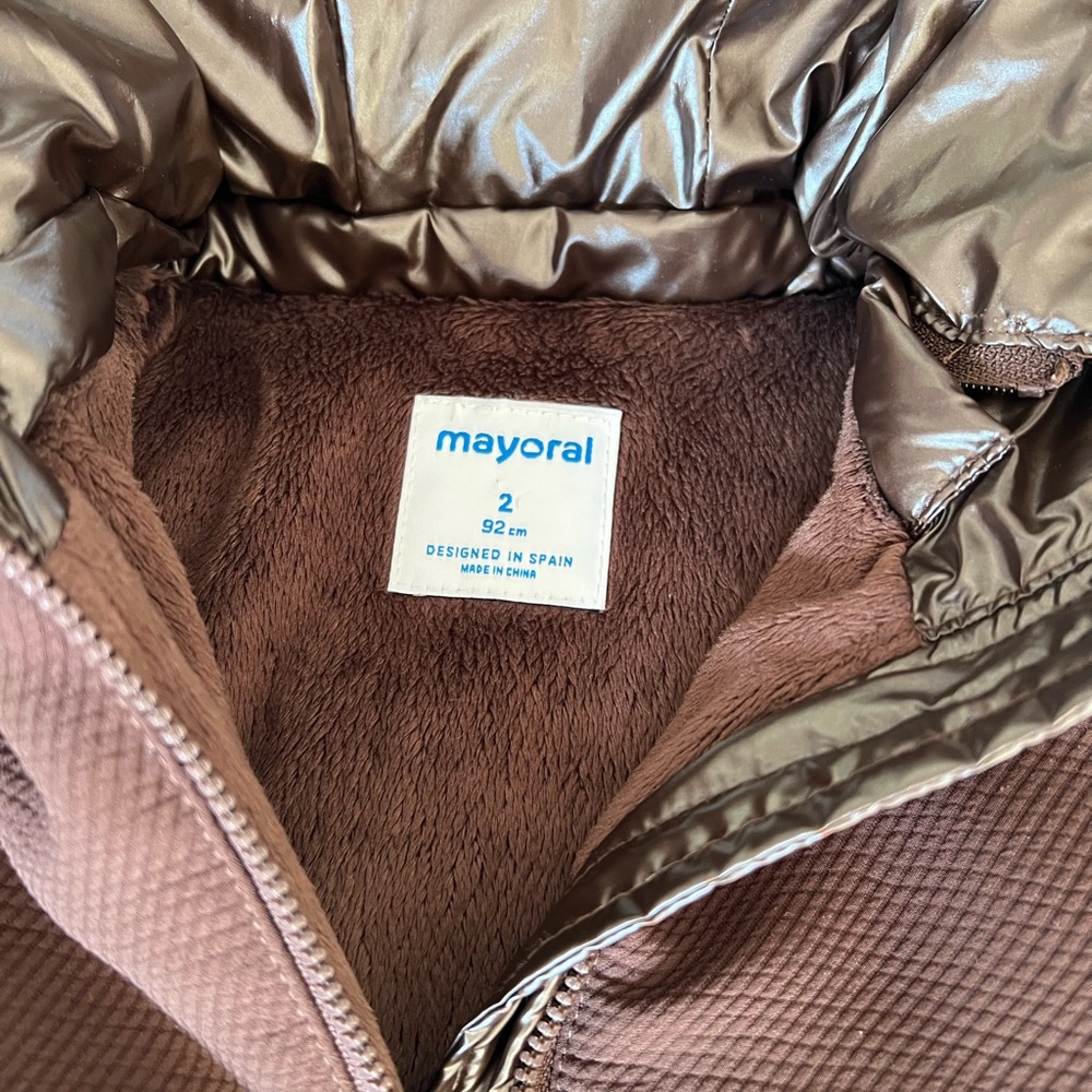 Mayoral Brown Quilted & Textured Hooded Puffer Coat 2T - Picture 2 of 11